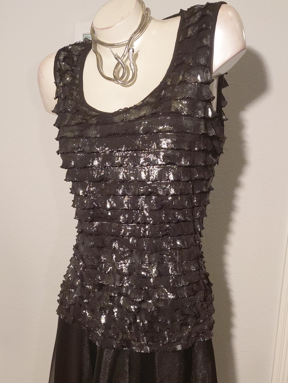 Black Silver Sparkle Ruffle Tank